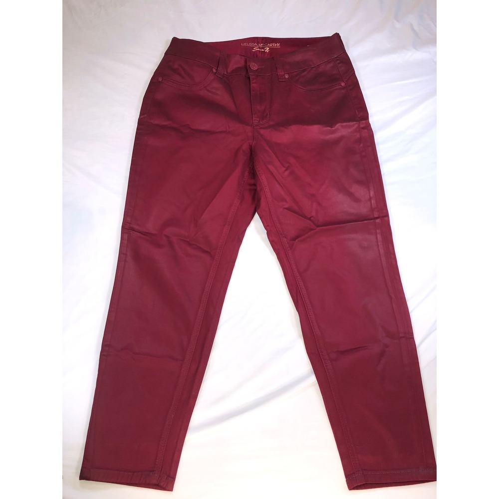 Melissa McCarthy Seven7 Pencil Jeans Burgundy Red‎ Coated Sateen Plus Size 14W
